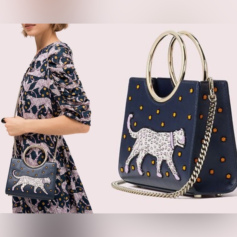 Kate Spade Sam Panther Beaded Applique Mini Satchel Bracelet Crossbody Clutch